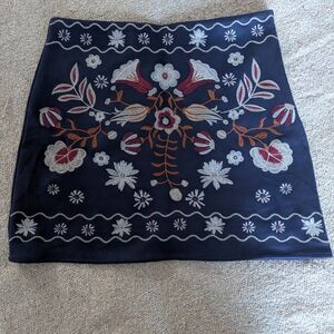 Francesca's Mi Ami Navy Mini Skirt with Floral Embroidery